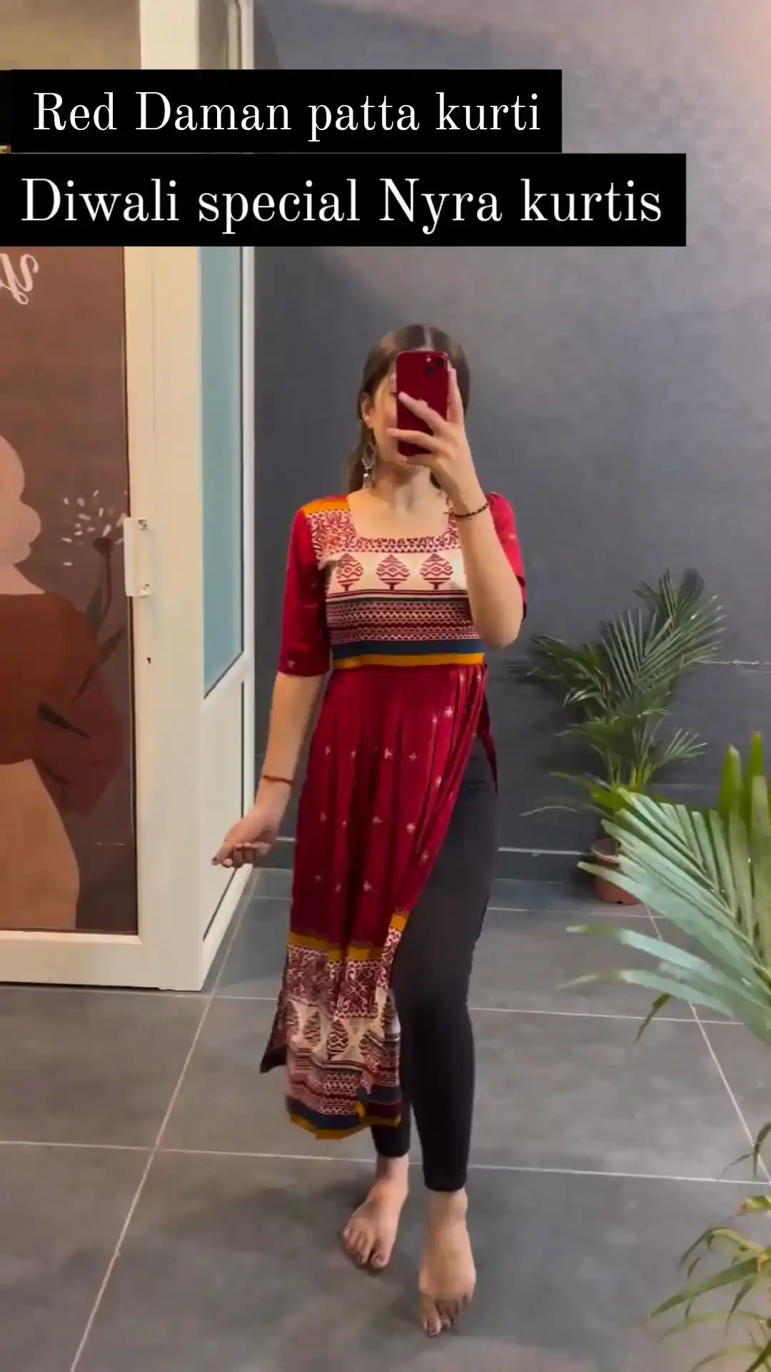 Red Rayon Printed Nayra Cut Kurti..png